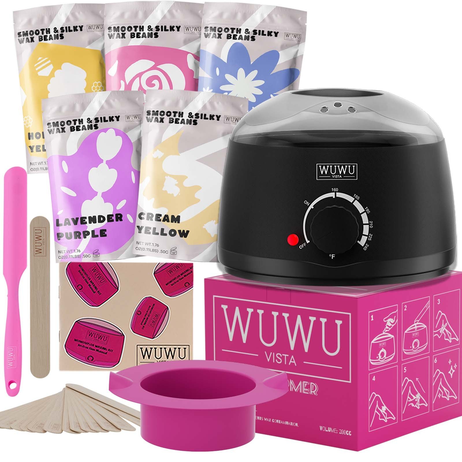 Waxing Kit WUWUVISTA Hair Removal Wax Kit Wax Melt Warmer Waxing Beads For Face, Brazilian, Full Body, Bikini 19 Items - Image 6