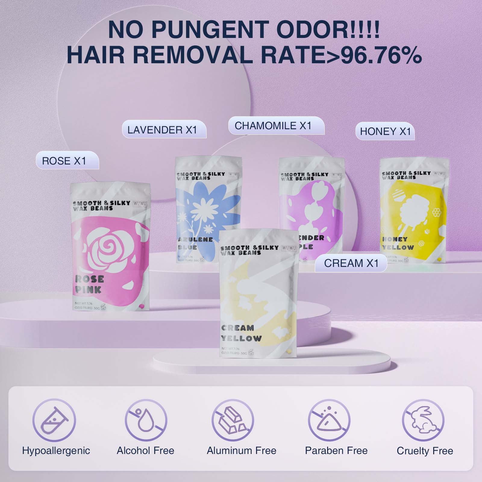 Waxing Kit WUWUVISTA Hair Removal Wax Kit Wax Melt Warmer Waxing Beads For Face, Brazilian, Full Body, Bikini 19 Items - Image 3